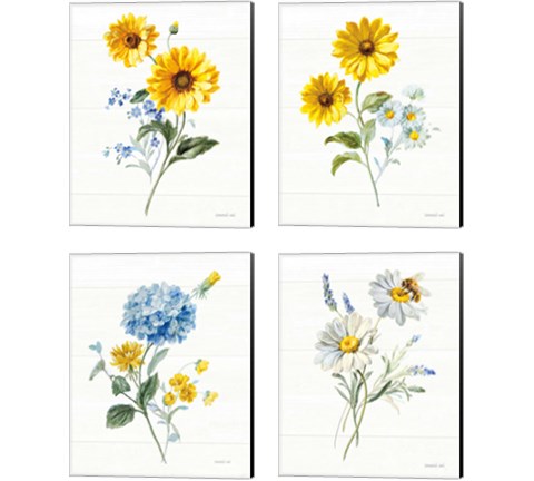 Bees and Blooms Flowers 4 Piece Canvas Print Set by Danhui Nai