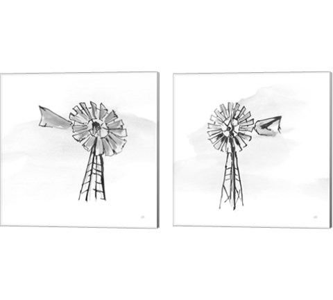Windmill BW 2 Piece Canvas Print Set by Chris Paschke