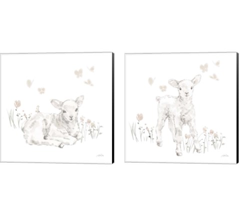 Spring Lambs Neutral 2 Piece Canvas Print Set by Katrina Pete