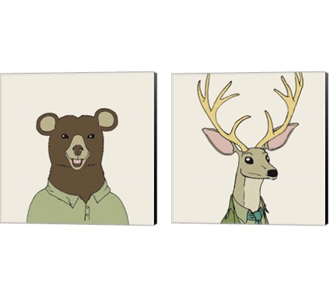 Animals on Cream 2 Piece Canvas Print Set by Wild Apple Portfolio