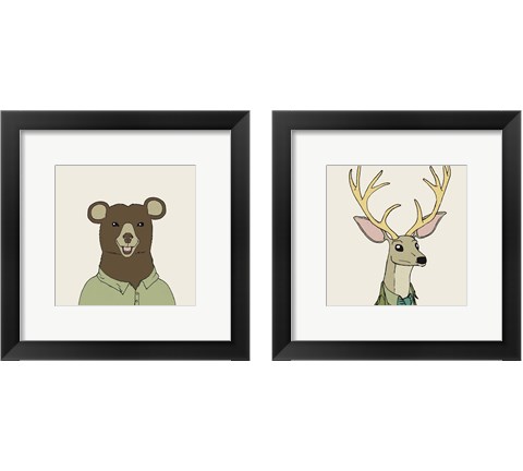 Animals on Cream 2 Piece Framed Art Print Set by Wild Apple Portfolio