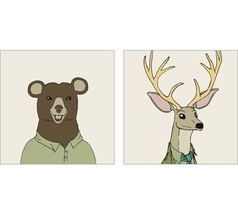 Animals on Cream 2 Piece Art Print Set by Wild Apple Portfolio