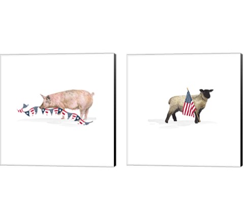 All American Farmhouse on White 2 Piece Canvas Print Set by Tara Reed