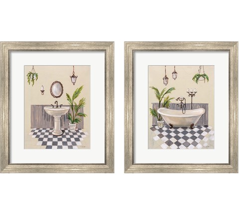 Gray Cottage Bathroom 2 Piece Framed Art Print Set by Silvia Vassileva