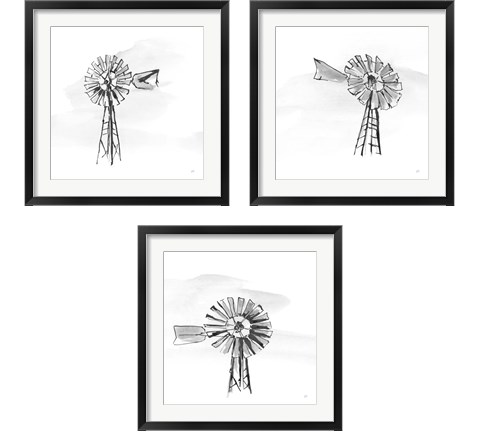 Windmill BW 3 Piece Framed Art Print Set by Chris Paschke