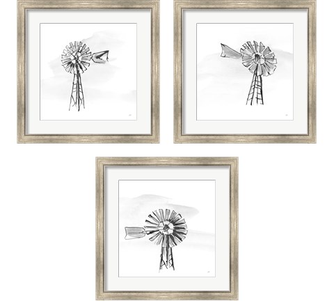 Windmill BW 3 Piece Framed Art Print Set by Chris Paschke