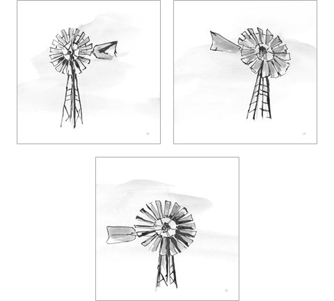 Windmill BW 3 Piece Art Print Set by Chris Paschke