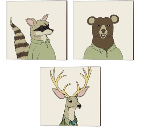 Animals on Cream 3 Piece Canvas Print Set by Wild Apple Portfolio