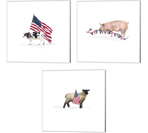 All American Farmhouse on White 3 Piece Canvas Print Set by Tara Reed