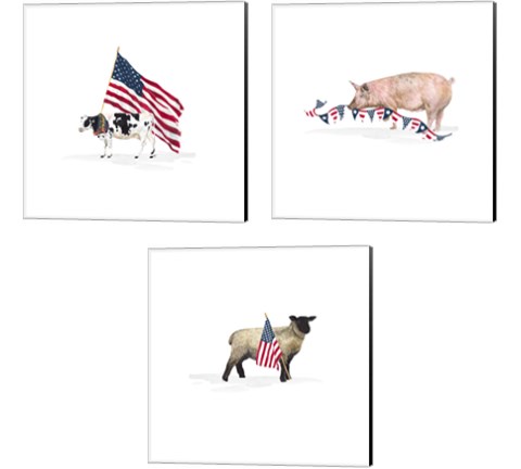 All American Farmhouse on White 3 Piece Canvas Print Set by Tara Reed