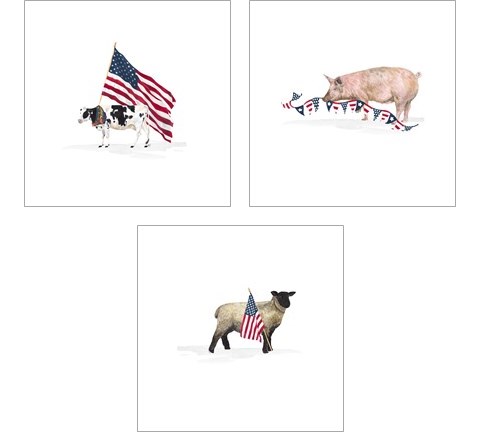 All American Farmhouse on White 3 Piece Art Print Set by Tara Reed