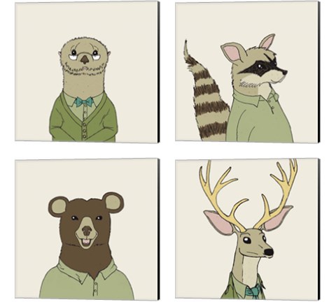 Animals on Cream 4 Piece Canvas Print Set by Wild Apple Portfolio
