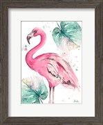 Watercolor Leaf Flamingo I