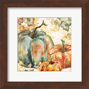 Watercolor Harvest Teal and Orange Pumpkins I