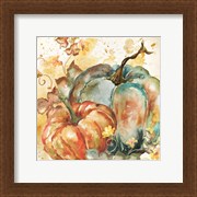 Watercolor Harvest Teal and Orange Pumpkins II