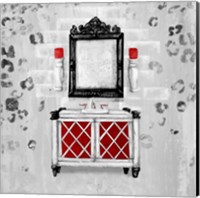 Framed Red Antique Mirrored Bath Square I