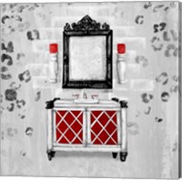 Framed 'Red Antique Mirrored Bath Square I' border=