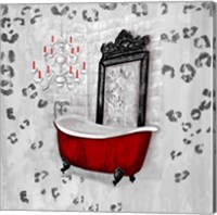 Framed Red Antique Mirrored Bath Square II