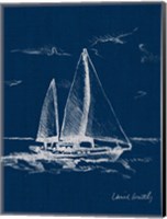 Framed Sailboat on Blue Burlap II