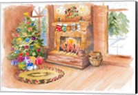 Framed Santa's Fireplace and Tree Scene