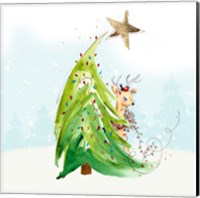 Framed Whimsical Tree and Reindeer