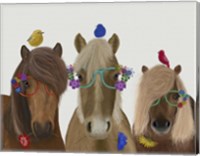 Framed Horse Trio with Flower Glasses