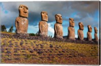 Framed Easter Island, Chile A Row Of Moai Statues