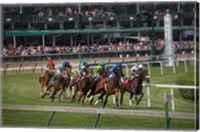 Framed Horses Racing On Turf At Churchill Downs, Kentucky