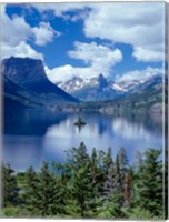 Framed Cumulus Clouds Drift Over Saint Mary Lake And Wild Goose Island