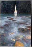 Framed Ocean Spray Over Lichen Covered Rocks At Arch, Harris Beach State Park