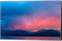 Framed Lightning Over Hood Canal And The Olympic Mountains
