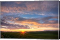 Framed Sunset Cast On Rolling Hills Of Green, Washington State