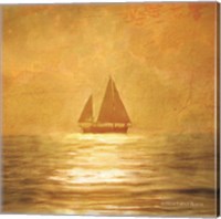 Framed Solo Gold Sunset Sailboat