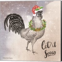 Framed 'Vintage Christmas Be Merry Rooster' border=