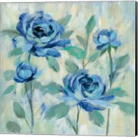 Framed Brushy Blue Flowers I
