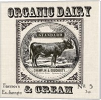 Framed 'Farmhouse Grain Sack Label Cow' border=