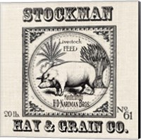 Framed 'Farmhouse Grain Sack Label Pig' border=