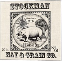 Framed 'Farmhouse Grain Sack Label Pig' border=