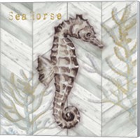 Framed 'Gray Gold Chevron Seahorse' border=