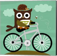 Framed Owl and Hedgehog on Bicycle