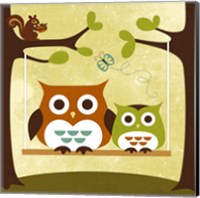 Framed Two Owls on Swing