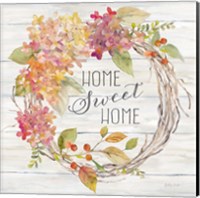 Framed 'Farmhouse Hydrangea Wreath Spice I Home' border=