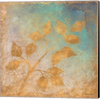 Framed Gold Leaves on Blues I