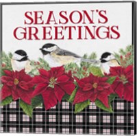 Framed Chickadee Christmas Red IV Seasons Greetings