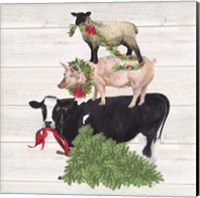 Framed 'Christmas on the Farm VI Trio Facing left' border=