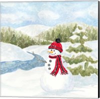 Framed 'Snowman Wonderland III Stream Scene' border=