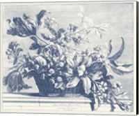 Framed Navy Basket of Flowers I