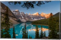 Framed Alberta, Banff National Park, Moraine Lake At Sunrise