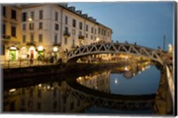 Framed Italy, Lombardy, Milan Historic Naviglio Grande Canal Area Known For Vibrant Nightlife