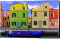 Framed Italy, Burano Colorful House Walls And Boat In Canal